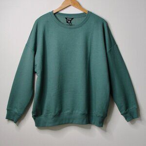 Soft Green Fleece Crewneck Sweatshirt Ribbed Loose Oversized NEW NWT Size XL